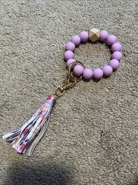 Lavender Beaded Wristlet Keychain with Tassel